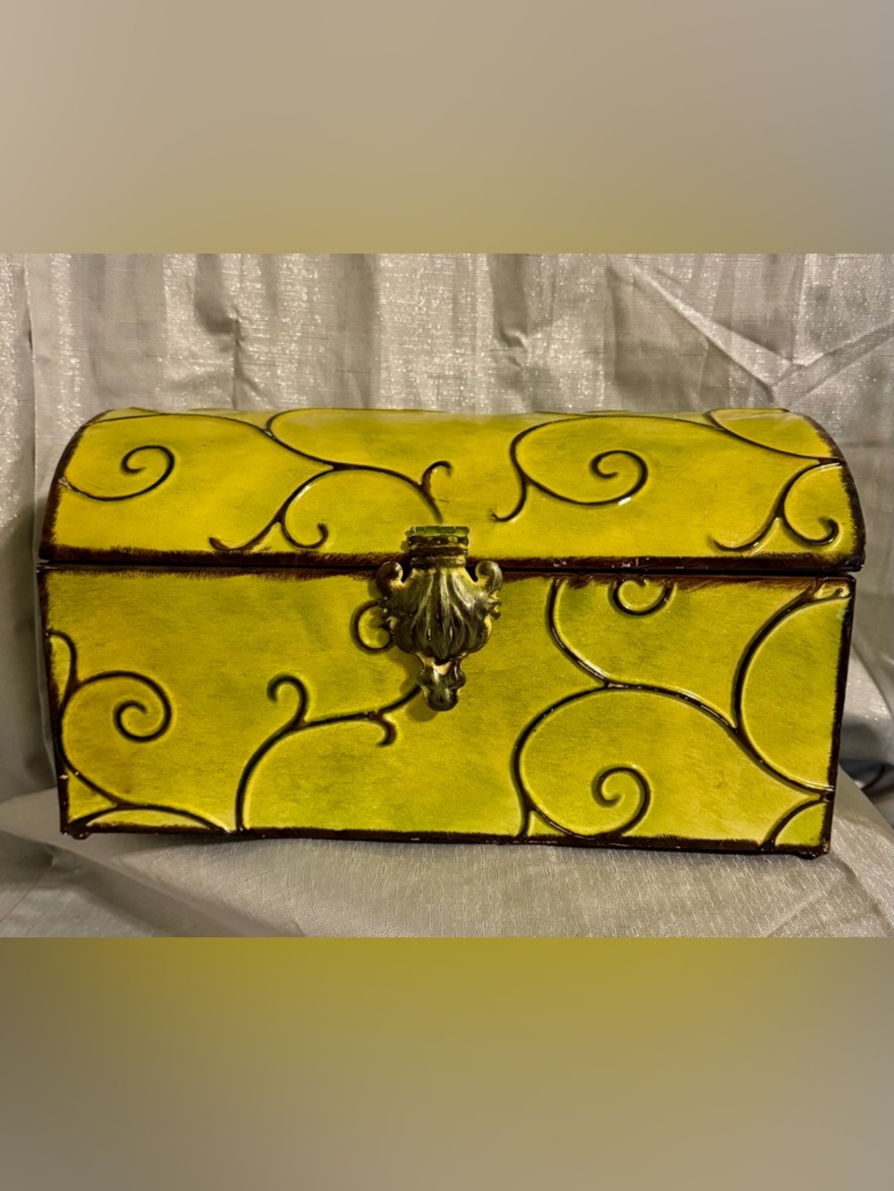 Vibrant Yellow-green Footed Lightweight Metal Chest scroll-like designs